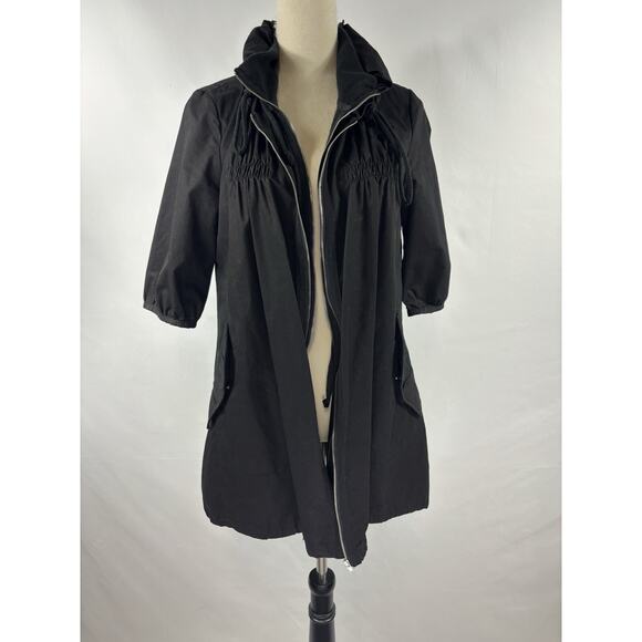 Cumar Italy Utility Jacket Black Medium Drawstring Hidden Hood Short Sleeve - Picture 15 of 15